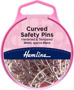 60 curved safety pins, nickel